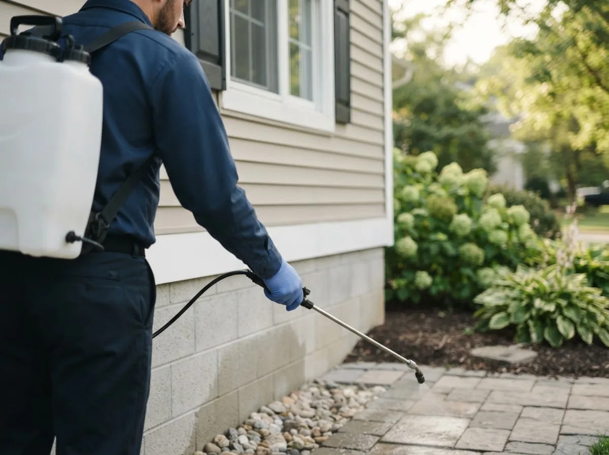 Pest control technician inspecting a home in Hamilton, NY